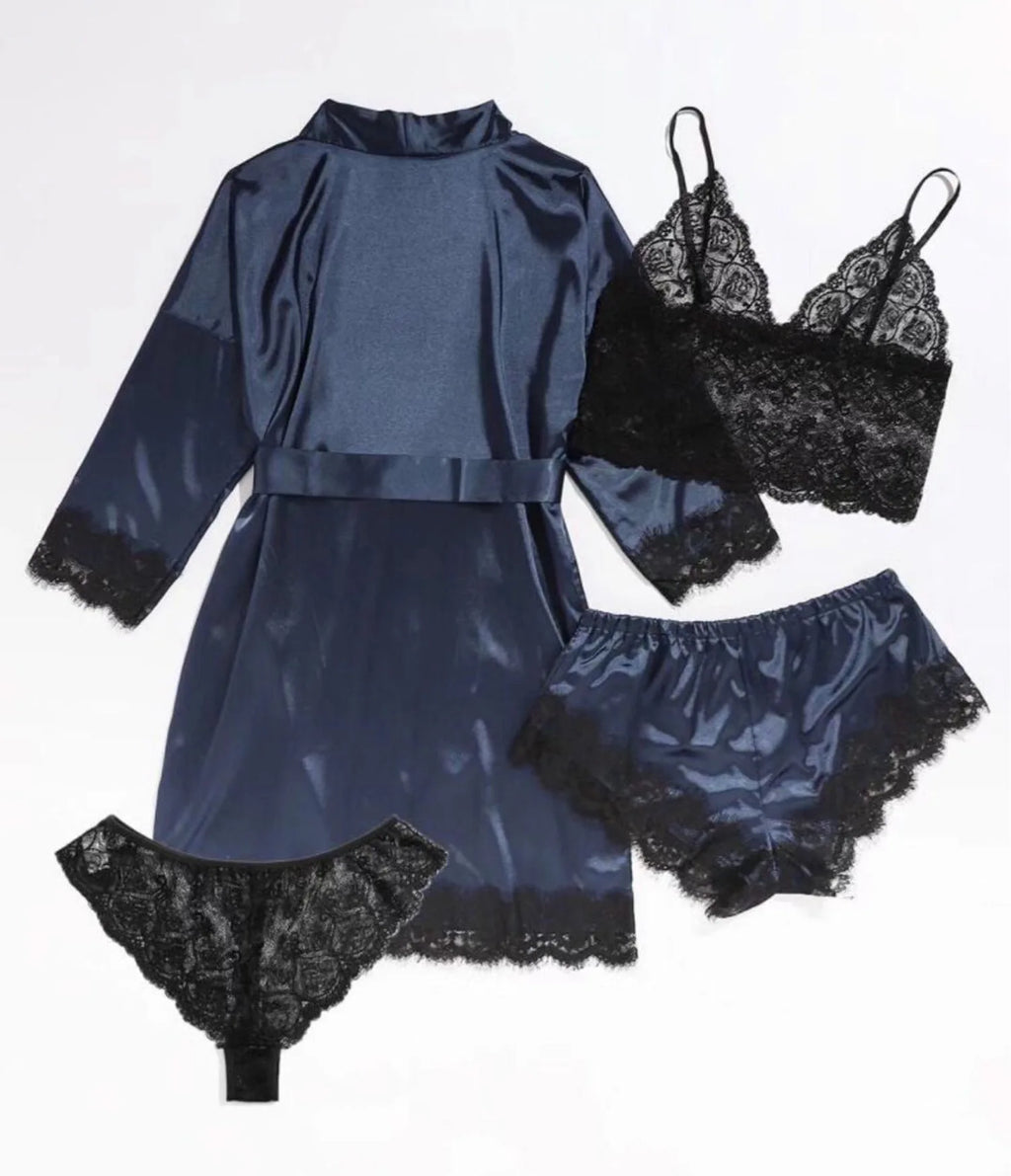 new Women's Sleep Lounge New Pajama Sets European American 4-piece set with lace satin suspender summer set for sleeping pajamas