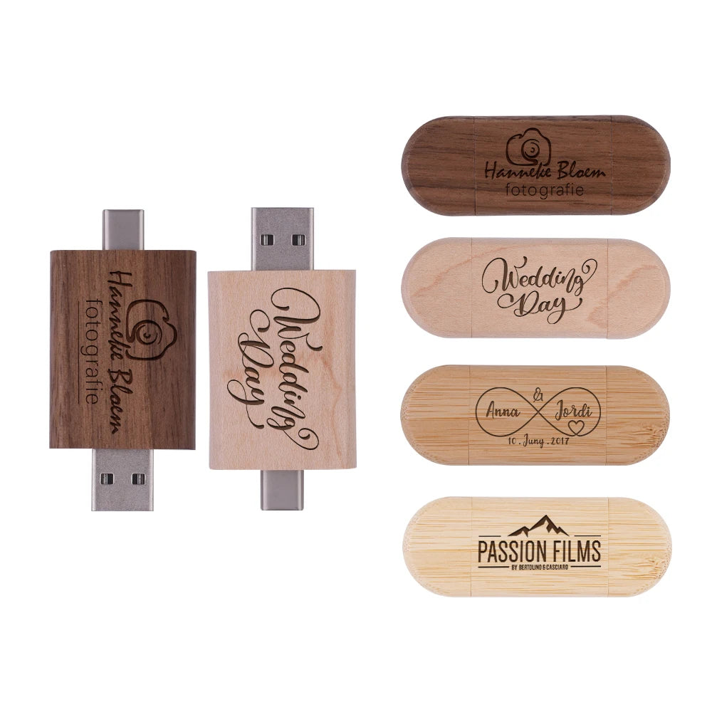 JASTER Wooden TYPE-C USB 2.0 Flash Drive 128GB Pen Drive Free Logo Creative Business Gift U Disk 64GB with Box 32GB Memory Stick