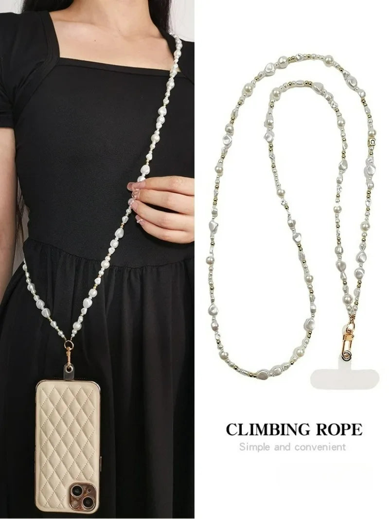 Pearl Crossbody Lanyard Women's Ins Outdoor Travel Mountain Climbing Fashion Back Chain Mobile Phone Lanyard Xiaoxiangfeng