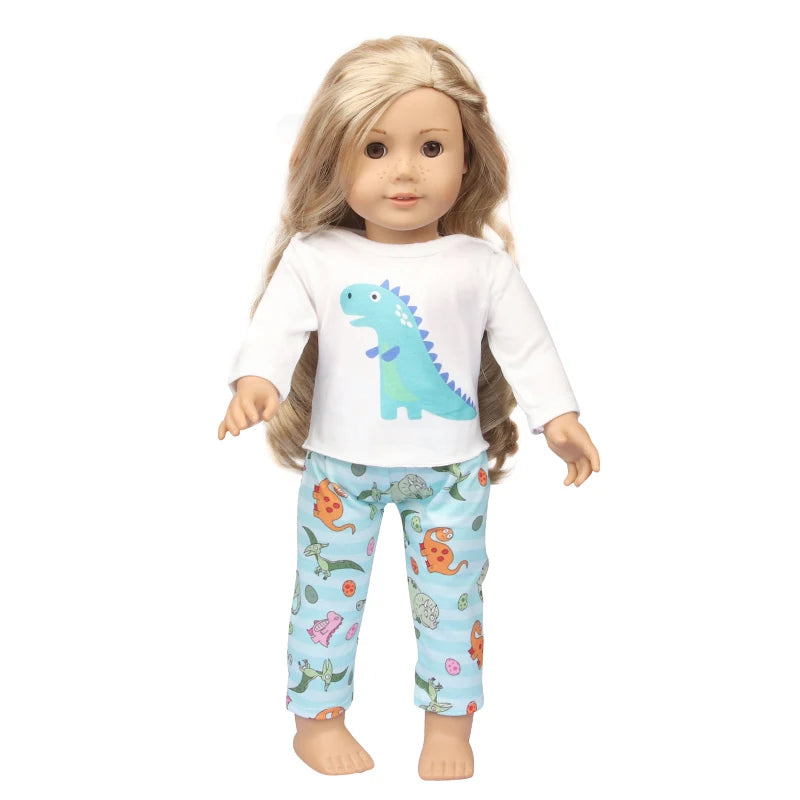 Doll Clothes Pajamas  For 43cm Baby New Born&American 18 Inch Girl Doll Unicorn Shark Cartoon Clothes Suit For Generation Doll