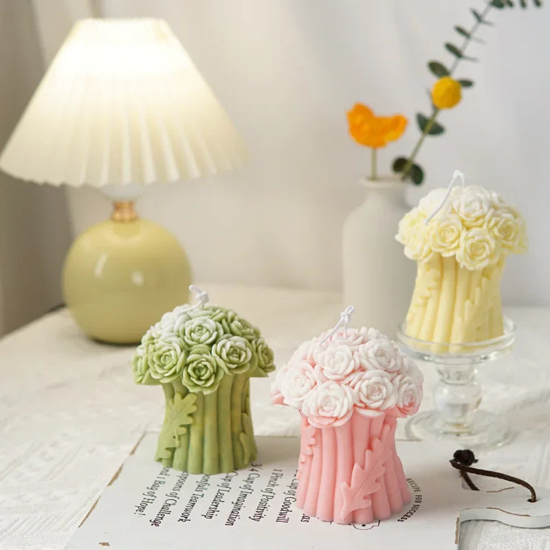 DIY Bowknot Rose Flower Candle Mold Cylinder Rose Floral Pillar Silicone Mold Wedding Decor Valentine's Day Gift Christmas decor