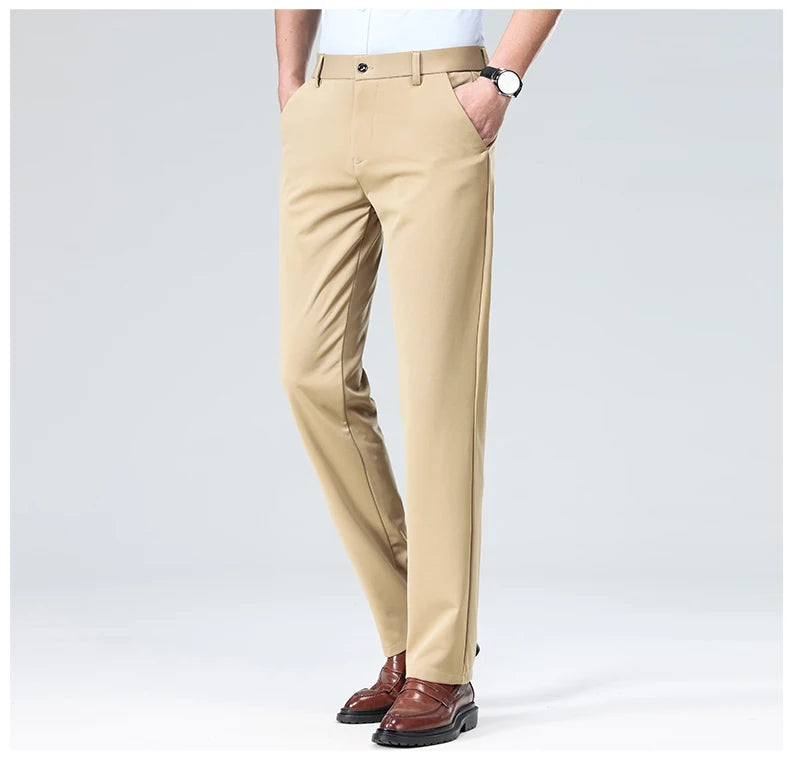 29-42 Men's Summer Thin Fashion Business Casual Suit Pants Long Pants Men's Elastic Straight Sleeve Formal Pants Plus Size