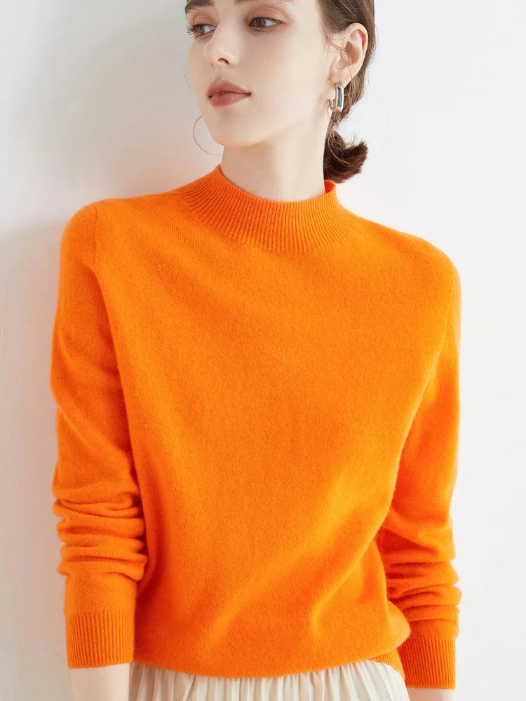 AOSSVIAO 2026 Autumn Winter Solid Mock-neck Pullover Sweater For Women Casual Knitwear Female Clothing Basic Soft Tops