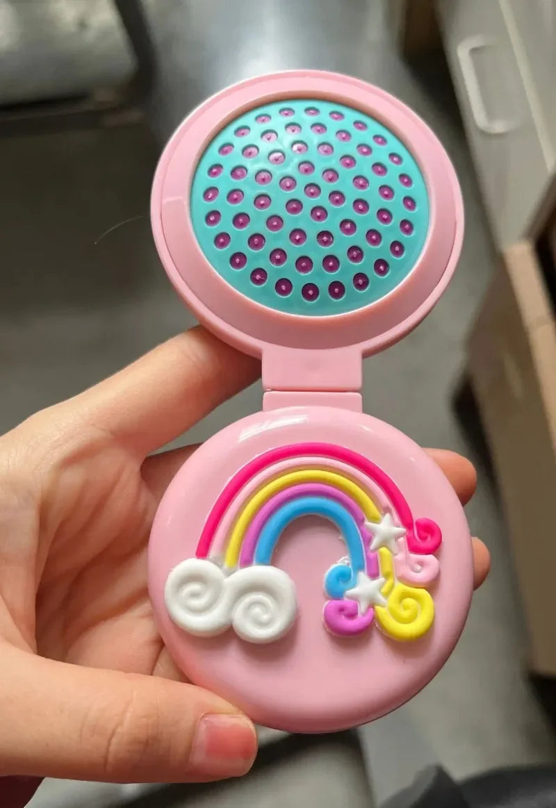 Cute Rainbow Cartoon Air Bag Comb Women Mini Portable Folding Hair Brush with Mirror Head Massager Cushion Pocket Styling Tools