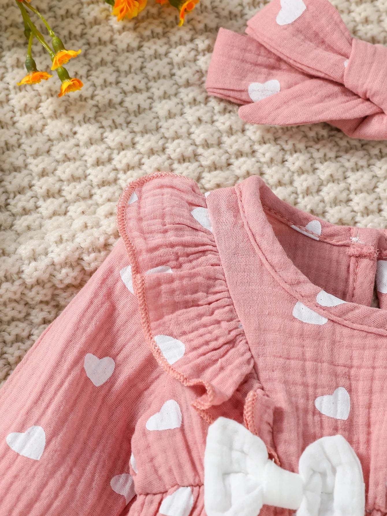 Baby Girl's All Seasons Long Sleeve Print Floral With Bow Daily Jumpsuit For Newborn-6M Clothes +Headband