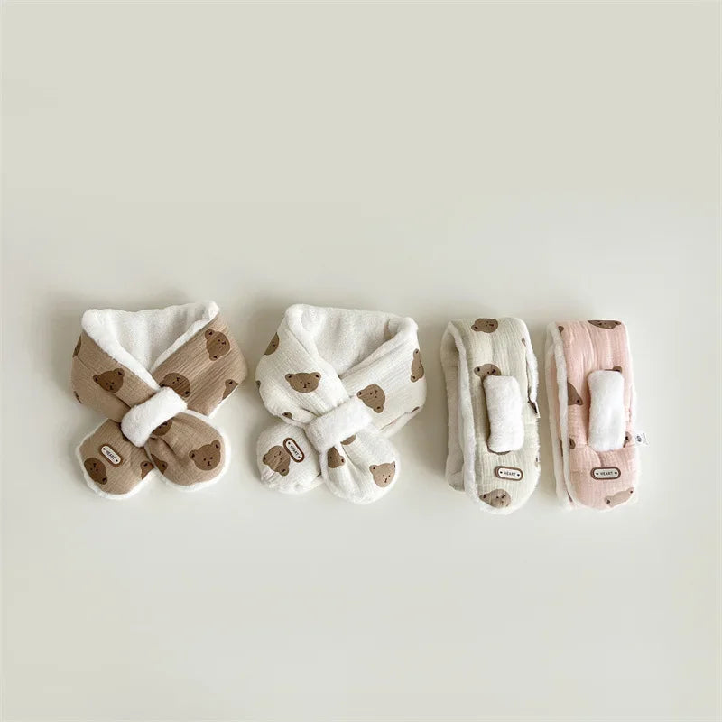 Bear Winter Baby Scarfs Warm Bear Fleece Kids Neck Warmer Cross Children Scarvesfor Girls Boys Baby Accessories 1-6Y