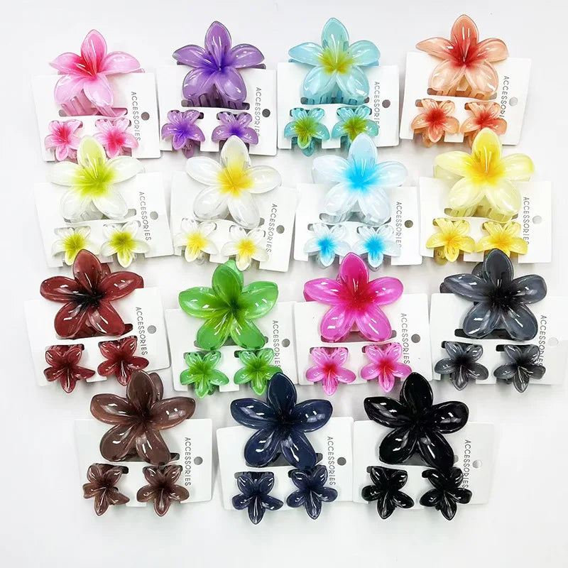 3Pcs/Set Sweet Flower Colroful Gradient Hair Claws Ponytail Cip Clamp Barrettes Hairpins For Women Girl Beach Hair Accessories