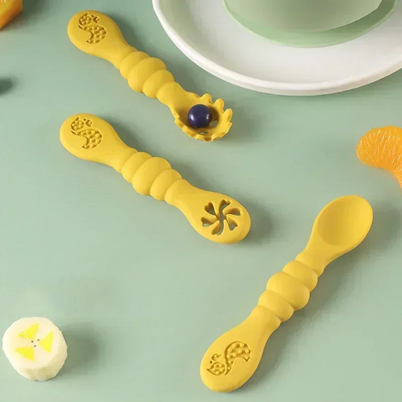 3PCS Silicone Spoon Fork For Baby Utensils Set Feeding Food Toddler Learn To Eat Training Soft Fork Cutlery Children's Tableware