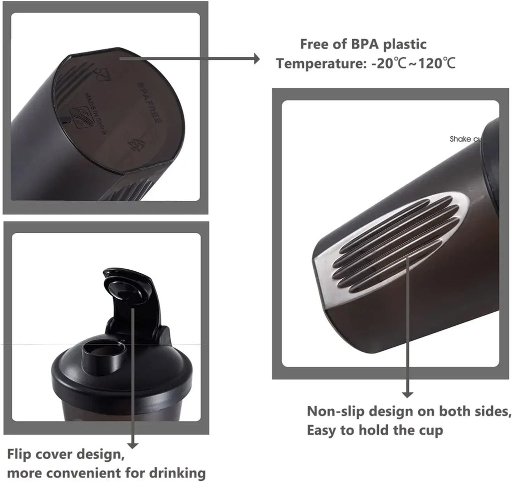 600ml Portable Protein Powder Shaker Bottle Leak Proof Water Bottle for Gym Fitness Training Sport Shaker Mixing Cup with Scale