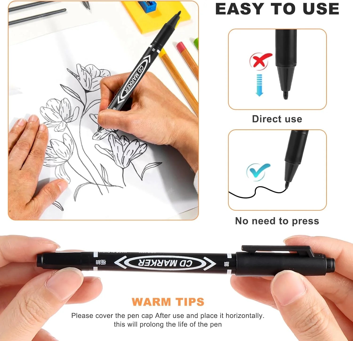 10-Piece Double-Ended Brush-Tip Marker Set Black/Red/Blue Drawing Set Ideal for Painting, Sketching, Writing, and Doodling
