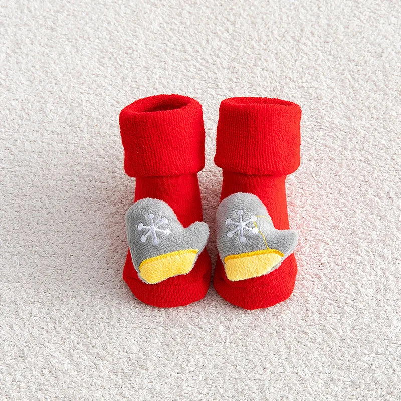 Baby Christmas Socks Newborns Cotton Winter Thickened Short Socks Kids Floor Socks Girls Boys Non-slip Print Toddler Clothing
