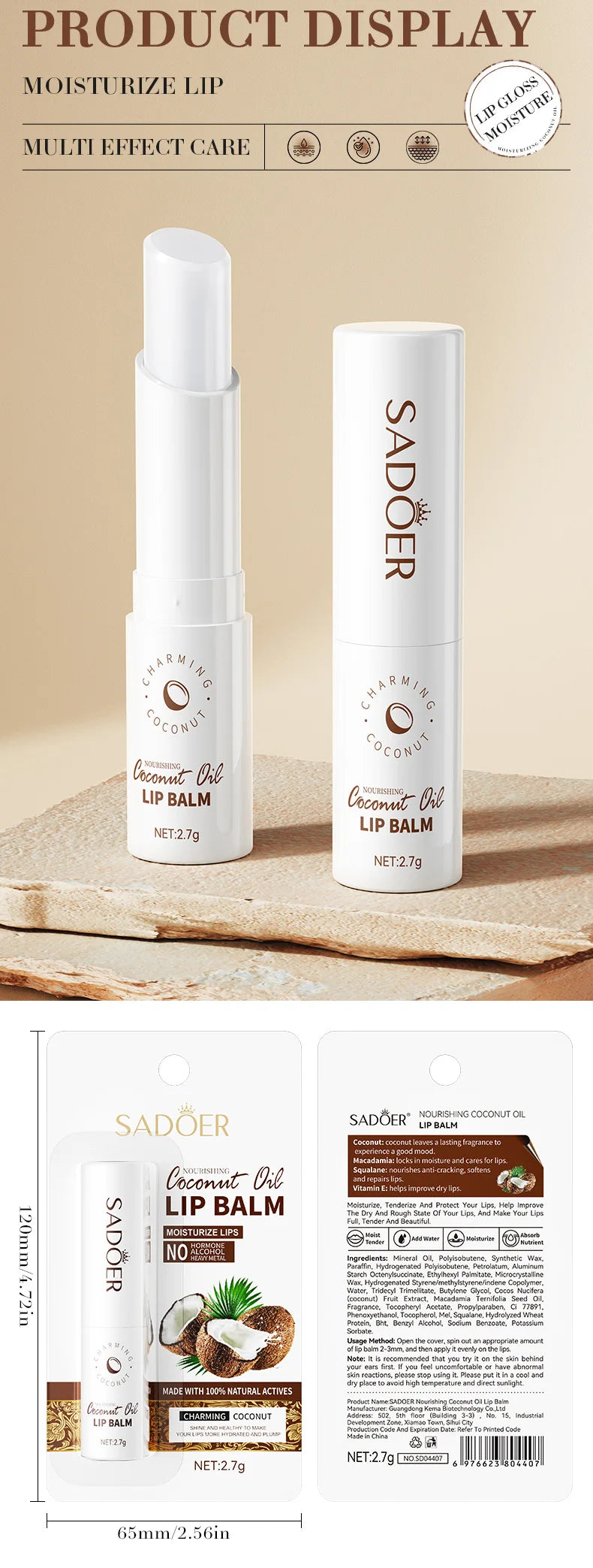 Coconut Lip Balm - Lasting Nourishment and Moisture for Men and Women - Daily Care Lip Balm