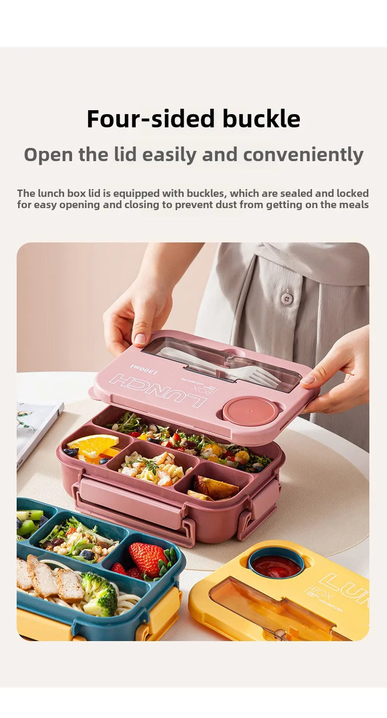 Compartment 1300ML Portable Lunch Box Kids Students Office Bento Box With Fork and Spoon Microwave Food Storage Container