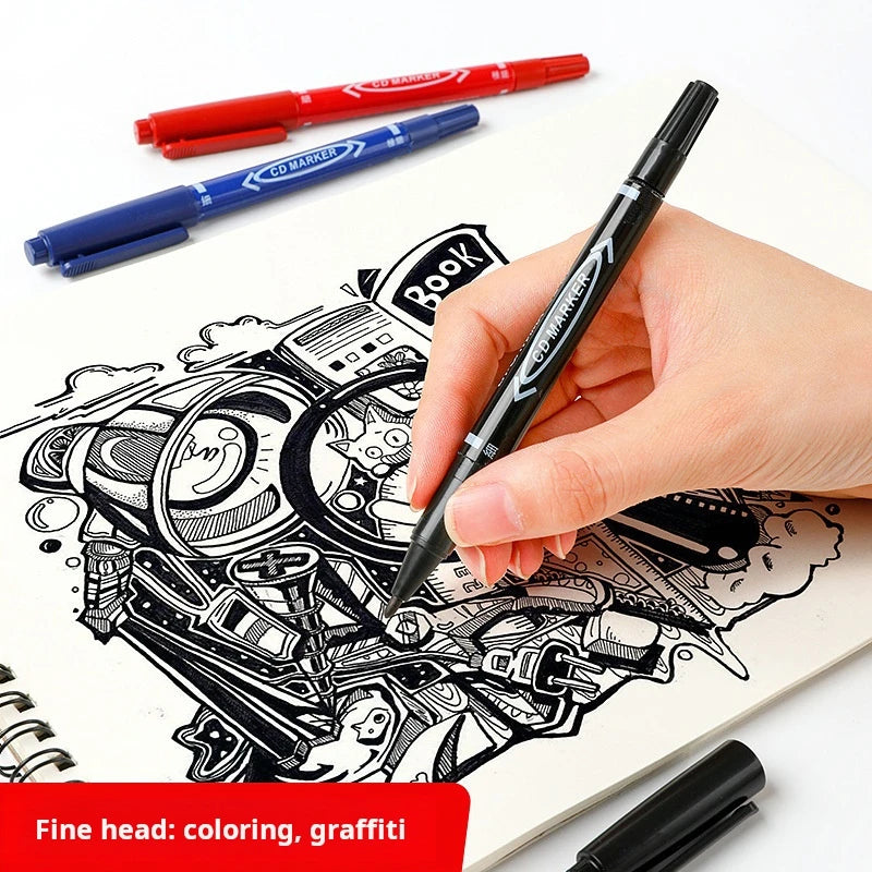 10-Piece Double-Ended Brush-Tip Marker Set Black/Red/Blue Drawing Set Ideal for Painting, Sketching, Writing, and Doodling