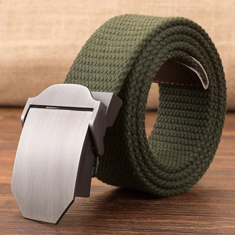 Men Waist Belt Outdoor Sports Canvas Belt Luxurious Gloss Metal Buckle Jeans Waist Circumference Military Tactical Nylon Weaving