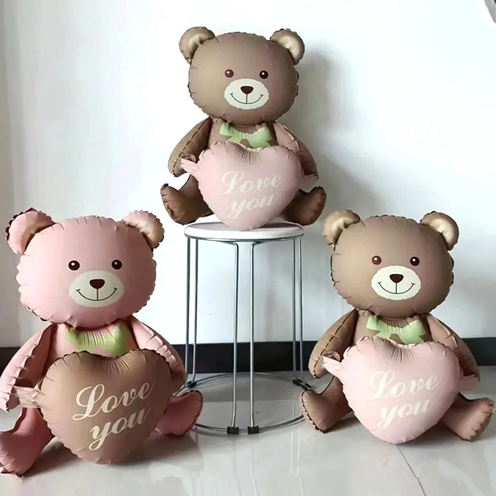 3D Lying Cartoon Matte Heart Bear Aluminum Film Balloon, Suitable for Birthday Party, Valentine's Day Decoration, Baby Shower