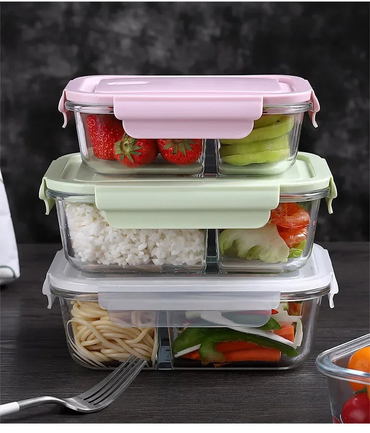 Glass Lunch Box Sealed Fresh-Keeping Box with Lid Portable Student Picnic Box Microwave-Heated Special Food Container Bento Box