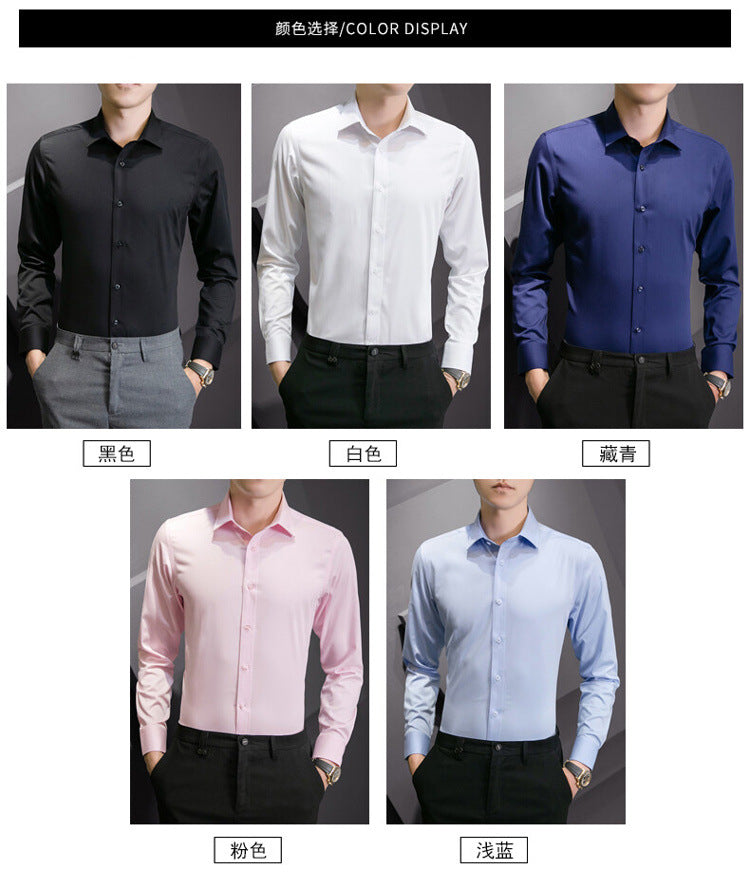 New Plus Size Men Solid Color Business Shirt Fashion Classic Basic Casual Slim White Long Sleeve Shirt Brand Clothes
