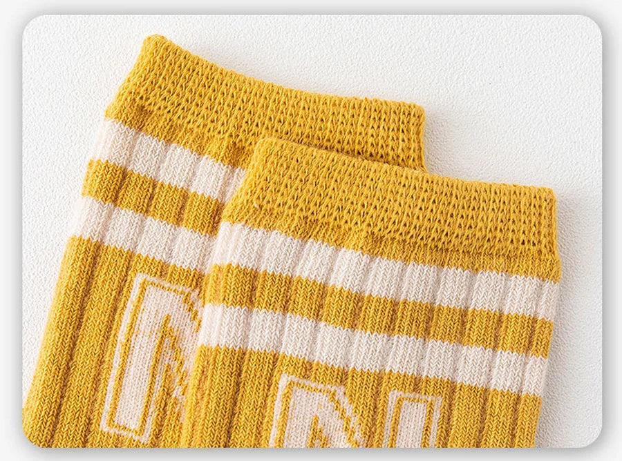 3 Pairs Baby Letter Socks Knit Soft Cotton Sock Kids Long Knee High Socks Infant Toddler Baby Boys Girls Cute Stripe Socks