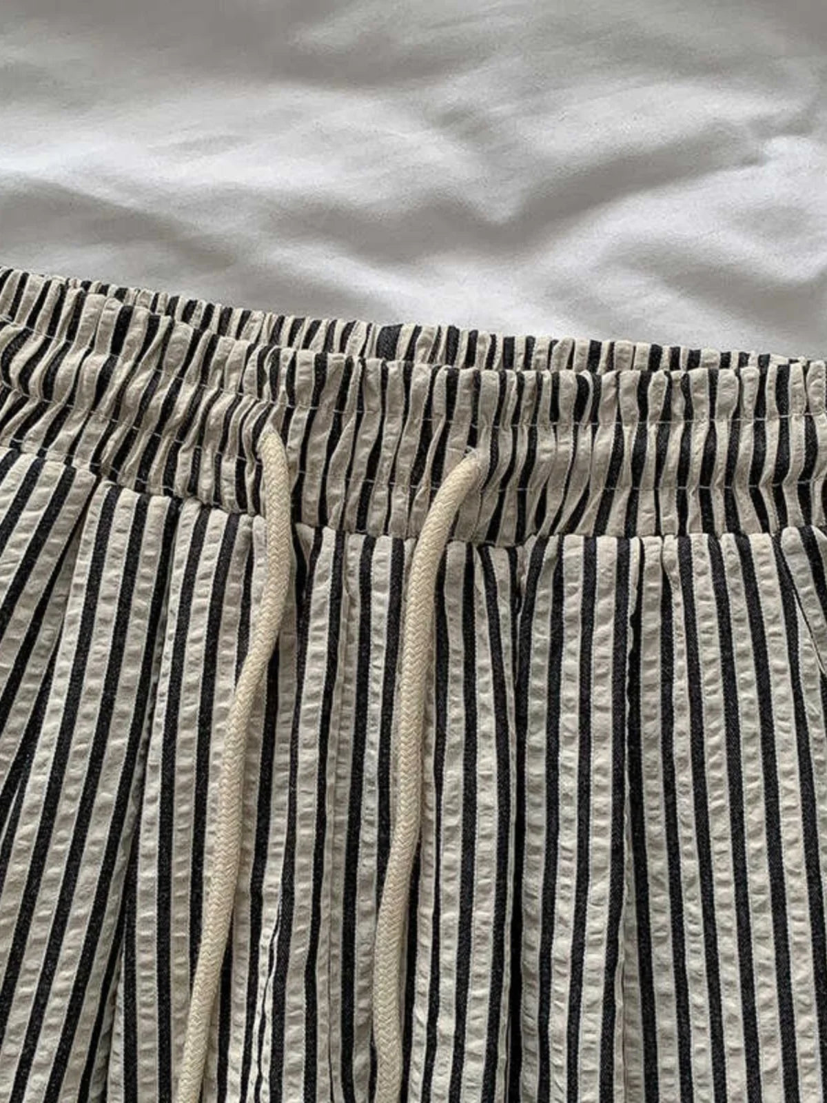 Korean Laid-ba Striped Drapey Casual Pants Women's High-waist Elastic Thin Straight Long Trousers Summer Faion Commute