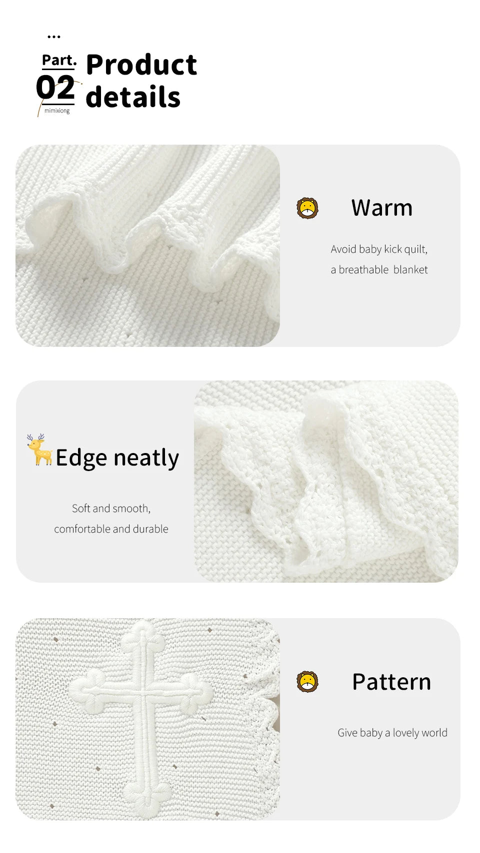 Baby Christening Blankets 100*80cm Cotton Soft Knit with Stitching Cross Newborn Boys Girls Swaddle Nursery Blanket Baptism Gift