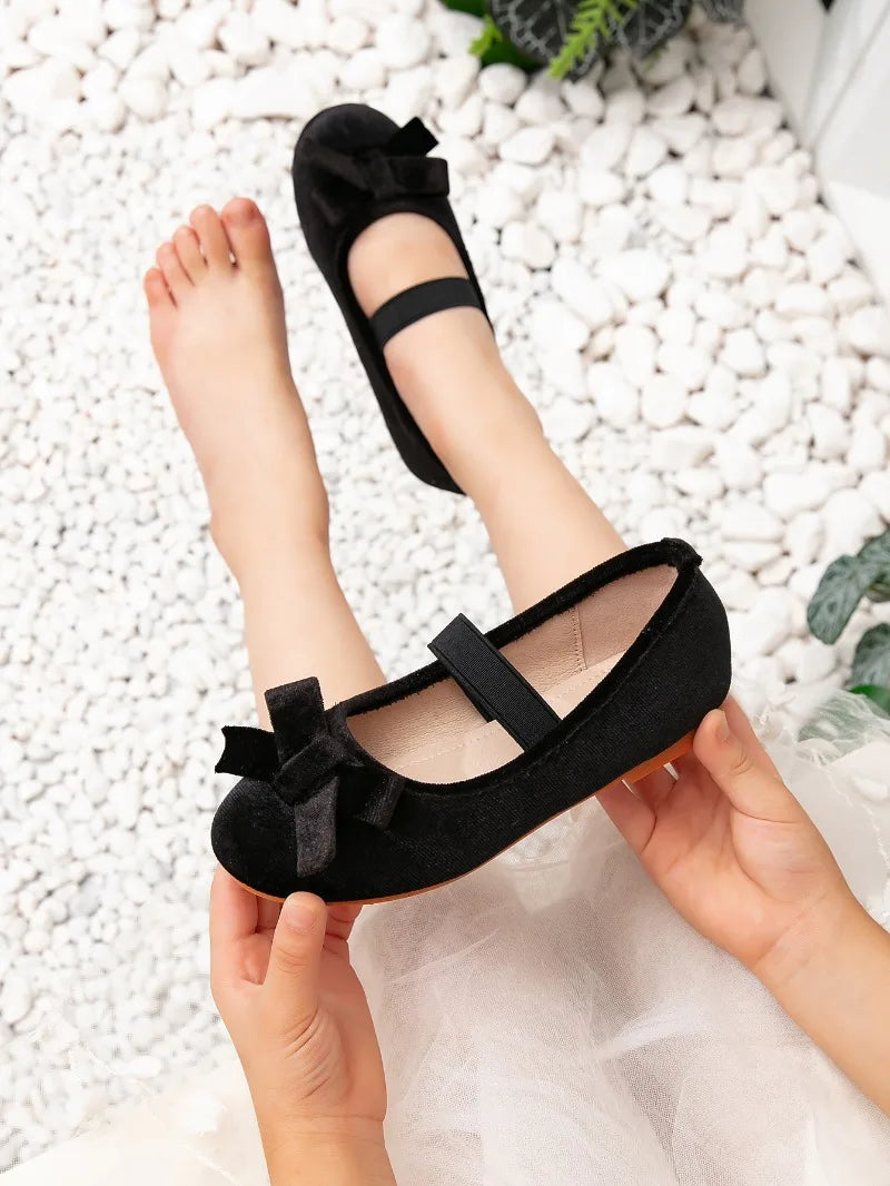 Children's Moccasins Solid Color Bowknot New Girl Leather Shoes Fashion Ballet Versatile Kids Causal Princess Wedding Flat Shoes