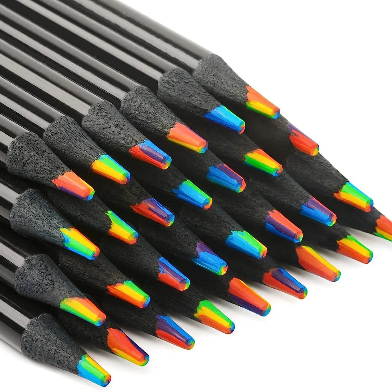 10 Pcs 7-in-1 Rainbow Colored Black Wood Pencils for Sketching Doodling Coloring Painting - Assorted Colors