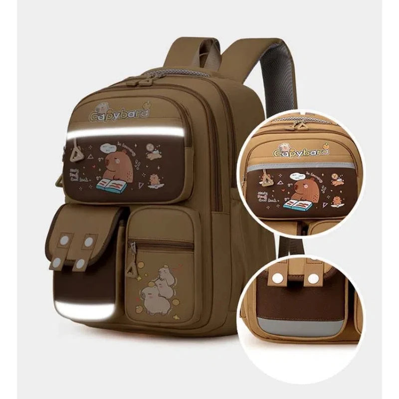 Capybara School Backpack Teens Girls School Bags Set Casual Daypack Kids 3Pcs Book Bag Kawaii Children Schoolbag Travel Backpack