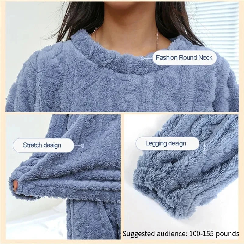 Soft Coral Velvet Jacquard Warm Pajama Set for Women Cozy Loungewear Outerwear for Winter Christmas Valentine's Day Gift ﻿