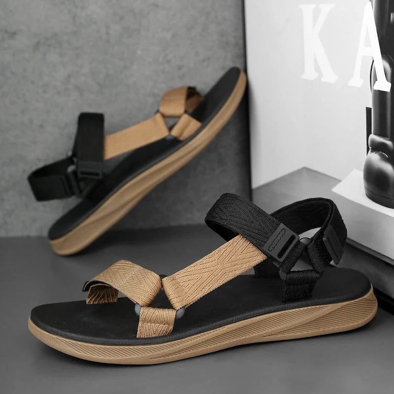 Summer Men's Sandals Outdoor Casual Anti-Slip Breathable Beach Holiday Sports Sandals for Summer Walking Durable Flat Shoe 40-45