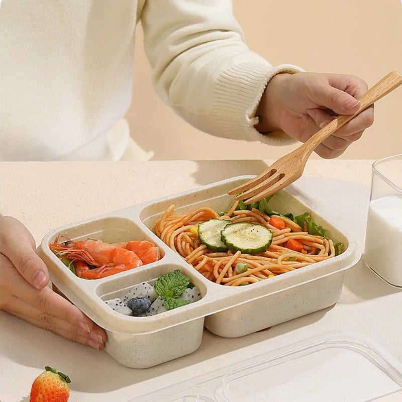 Lunch Box Reusable 3 Compartment Divided Bento Box Kid School Adult Office Food Storage Containers Outdoor Portable Plastic Box