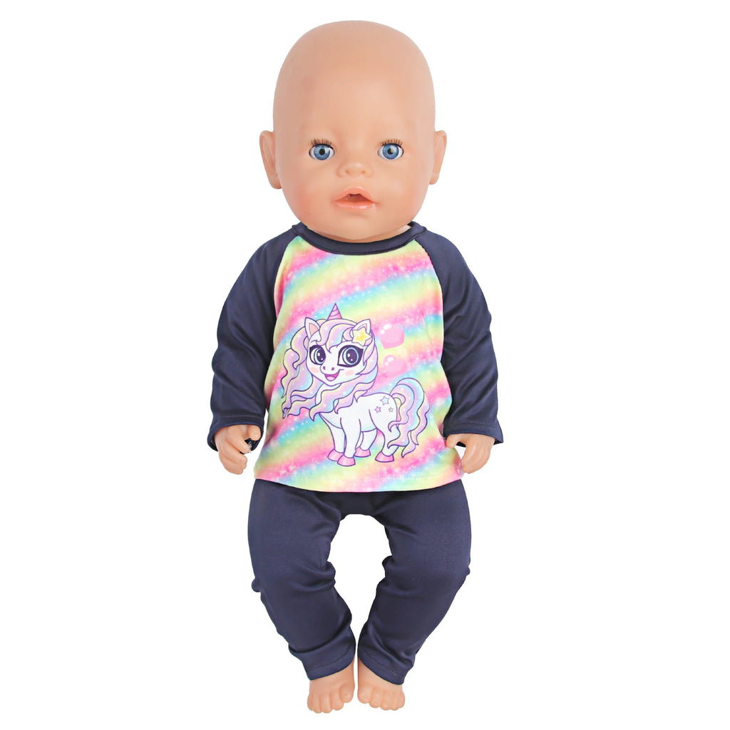 Doll Clothes Pajamas  For 43cm Baby New Born&American 18 Inch Girl Doll Unicorn Shark Cartoon Clothes Suit For Generation Doll