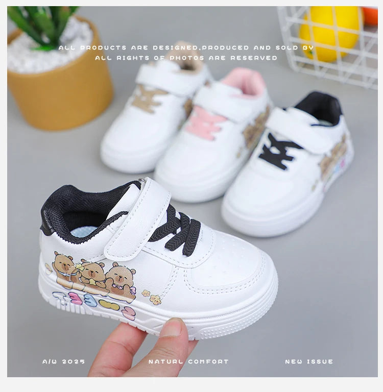 Hot Kids Girls Shoes New Children Sneakers Boys Girls Capybara Cartoon Print Casual Sport Shoe Student White Sweet Toddler Shoes