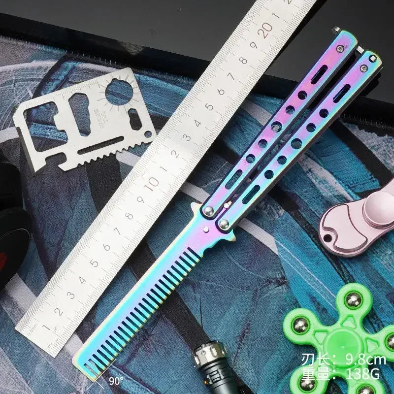 Foldable Comb Stainless Steel Practice Training Butterfly Knife Comb Beard Moustache Brushe Salon Hairdressing Styling Tool