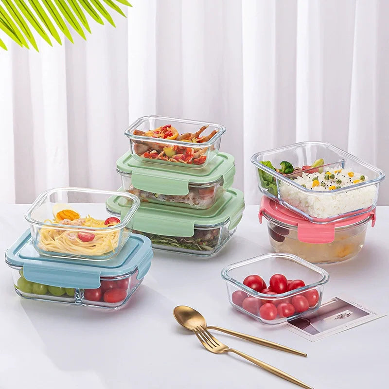 Glass Lunch Box Sealed Fresh-Keeping Box with Lid Portable Student Picnic Box Microwave-Heated Special Food Container Bento Box