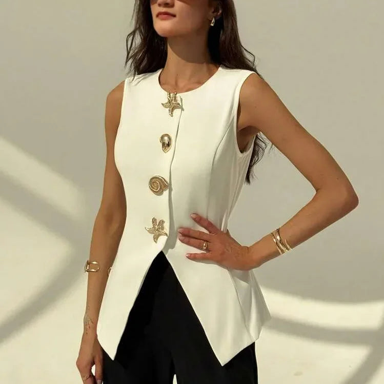 Loose Artistic Women's Vest 2025 New Style British Style V-Neck Versatile Waist-Cinching Top Polyester Fiber Outerwear