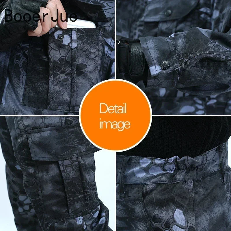 Black Python Pattern Wear-resistant Overalls Labor Insurance Cloth Uniform Men's Soft Tracksuit Outdoor Suit Designer Clothes