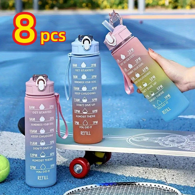900ml Leakproof Water Bottles with Times To Drink and Straw Motivational Drinking Sports Water Bottle for Fitnes Gym Outdoor