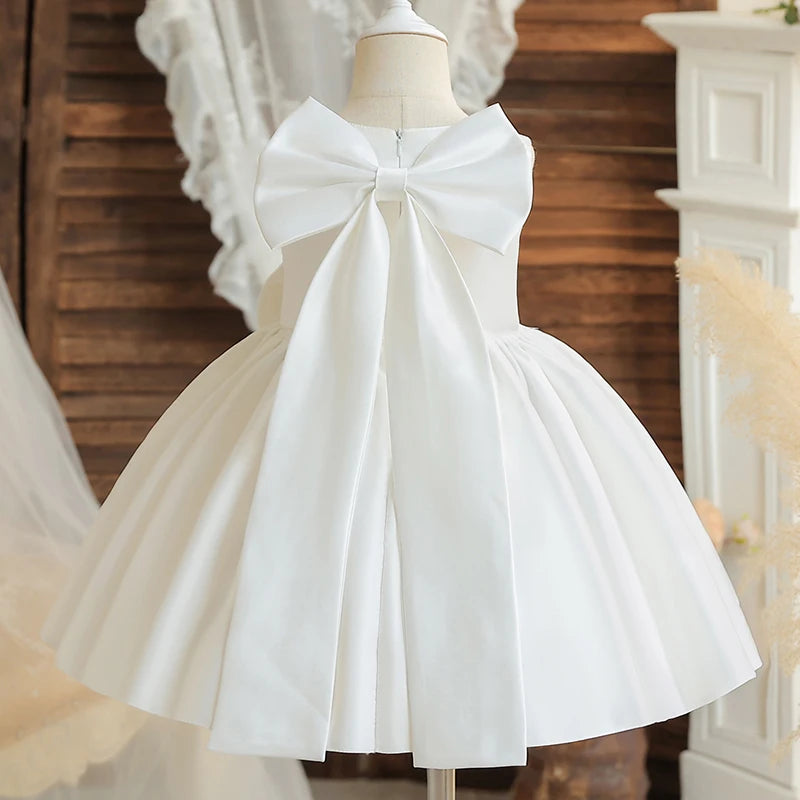 Flower Girl Dresses for Wedding Kids Backless Tulle Tutu  Princess Prom Party Clothes Baby 1st Birthday Baptism White Dress