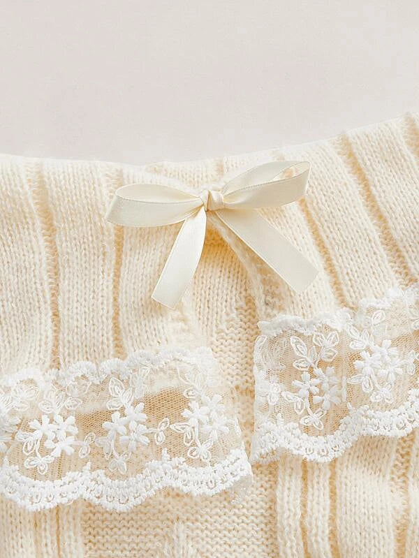 Grunge Women Off Shoulder Knit Sweater Pink Pullover Sweet Pullovers  Long Sleeve Bow Lace Patchwork Jumpers Y2k Streetwear