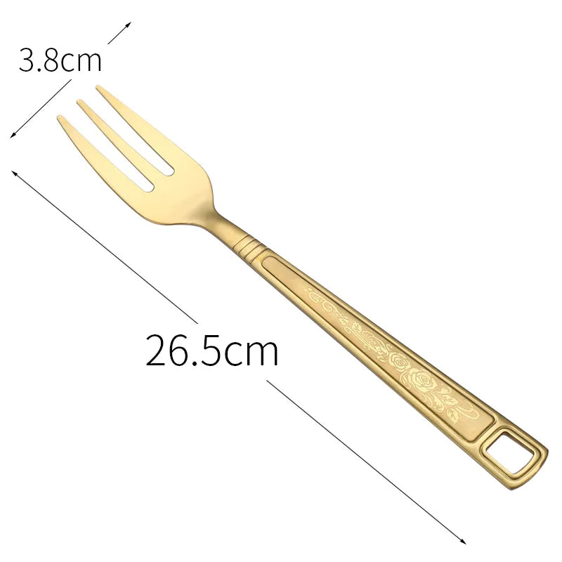 Stainless Steel Kitchen Gold Cooking Utensils Hollow Shovel Spatula Large Salad Spoon Fork Stirring Serving Tableware