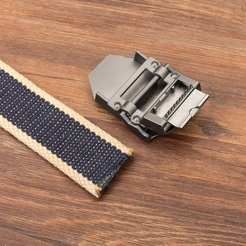 Men Waist Belt Outdoor Sports Canvas Belt Luxurious Gloss Metal Buckle Jeans Waist Circumference Military Tactical Nylon Weaving