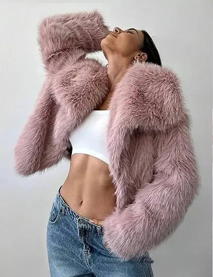 European and American Autumn and Winter New Faux Fur Coat Plus-size Women's Top Anti-fox Fur Lapel, Short Faux Fur Style Outcoat