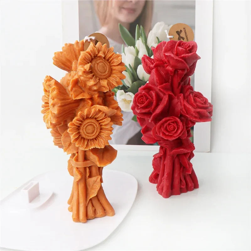 DIY Bowknot Rose Flower Candle Mold Cylinder Rose Floral Pillar Silicone Mold Wedding Decor Valentine's Day Gift Christmas decor