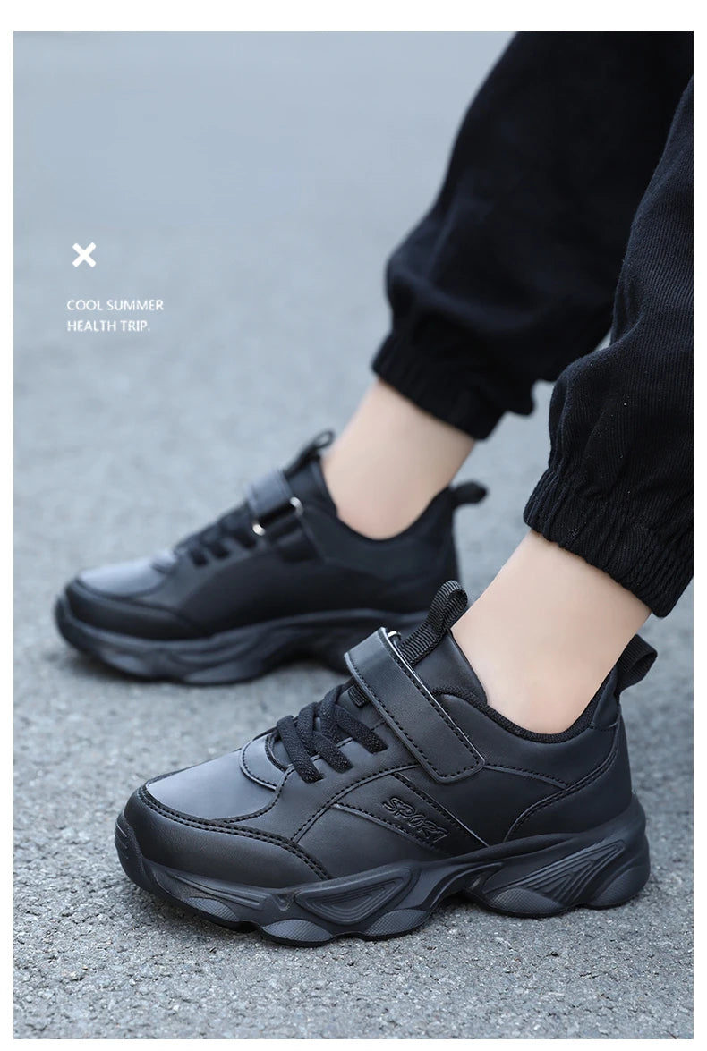 Children Shoes Kids Casual Sneakers Black Pu Leather Sports Shoes for Boy Girls White Shoes School Running Tennis Sneaker