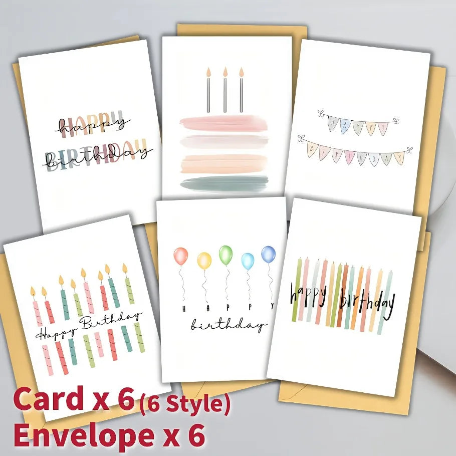 12/24pcs Birthday Card Set with Envelopes - Unique Birthday Gift Cards  - Elegant & Colorful Designs with Balloons,Confetti,Cake