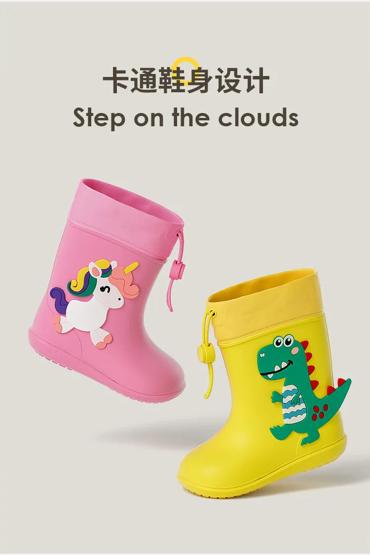 Kids Girl Boy Rain Boots Waterproof Toddler Rainboots Children's Shoes Rubber Boots Kids Baby Cartoon Dinosaur Water Shoes Boots