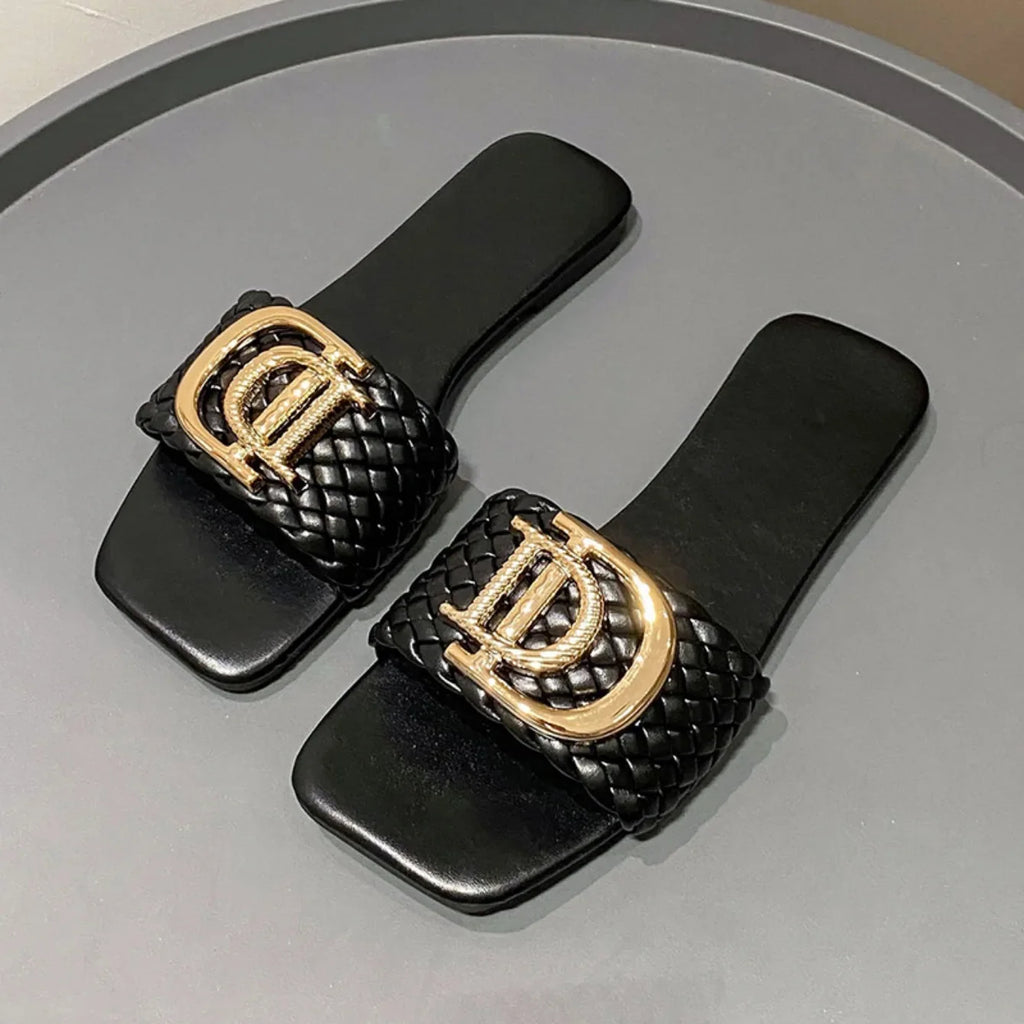 Women Slippers Party Sexy Elegant Slippers Women Luxury Decor Weave Designer Flat Sandals Fashion Open-toe Vacation Slides Women
