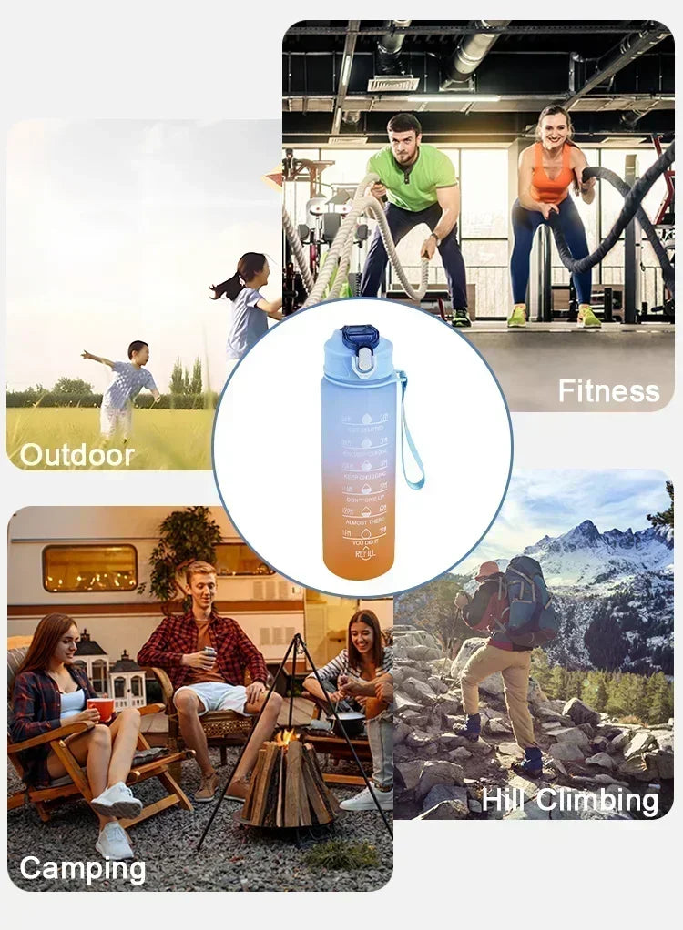 900ml Leakproof Water Bottles with Times To Drink and Straw Motivational Drinking Sports Water Bottle for Fitnes Gym Outdoor