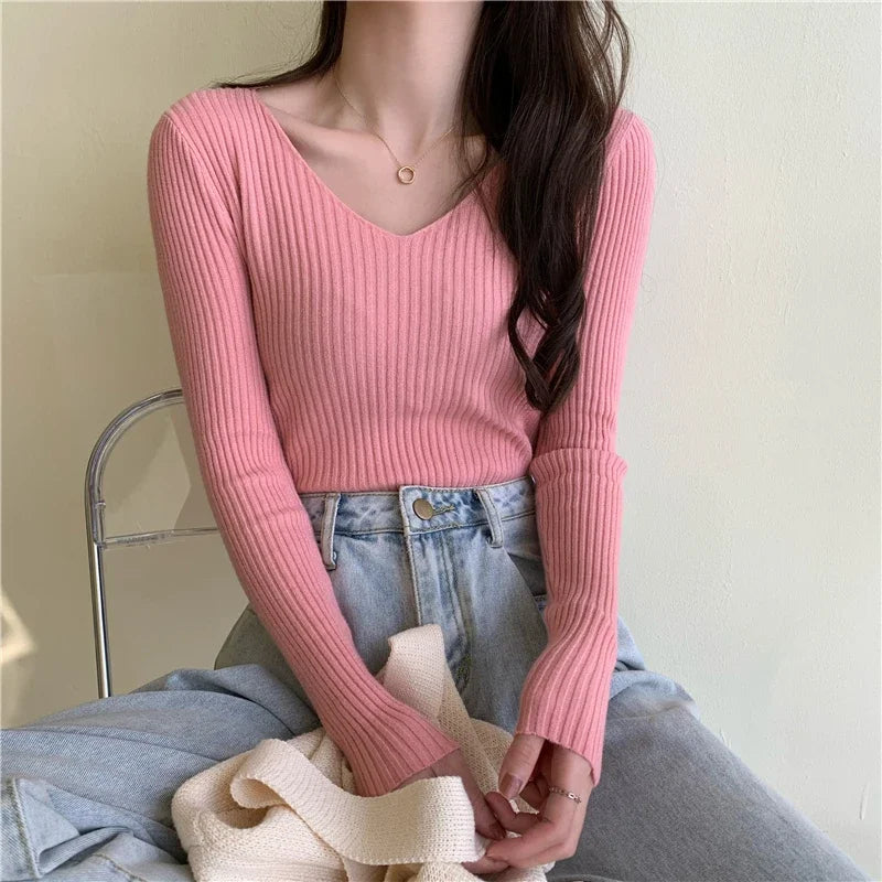 Casual Long Sleeve Knitted Pullover 2025 Autumn Winter Women Sweaters Femme Basic Solid Jersey Tops Fashion Clothes